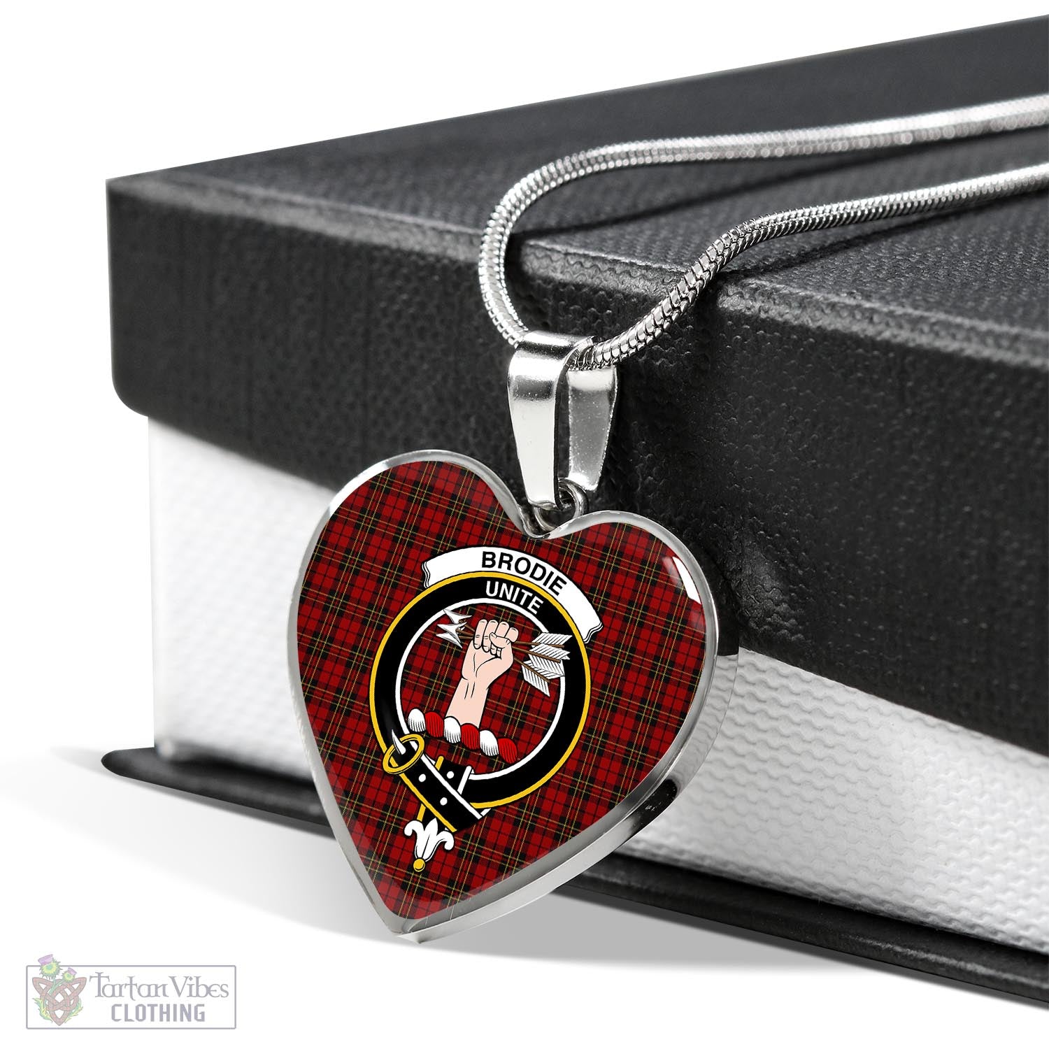 Brodie Tartan Heart Necklace with Family Crest Luxury Necklace (Silver) No - Tartan Vibes Clothing