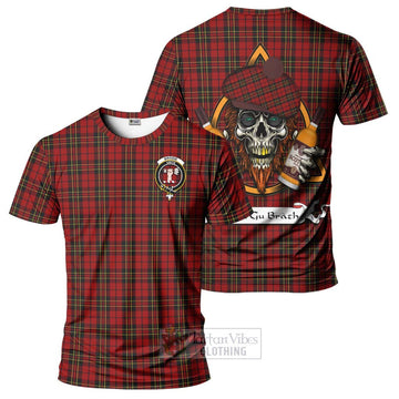 Brodie Tartan T-Shirt with Family Crest and Bearded Skull Holding Bottles of Whiskey Kid's Shirt - Tartan Vibes Clothing