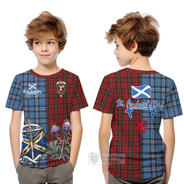 Brodie Tartan Kid T-Shirt Happy St. Andrew's Day Half Tartan Style Youth XL Size14 - Tartan Vibes Clothing