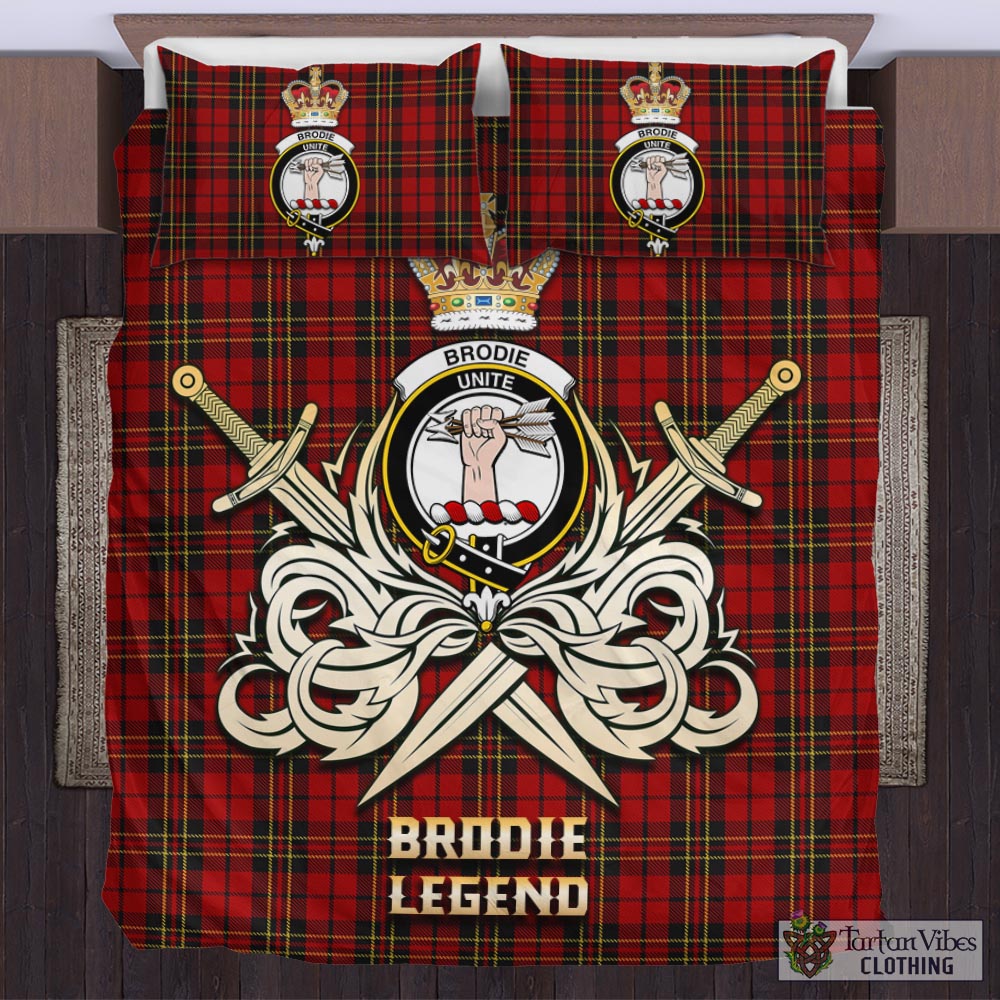 Tartan Vibes Clothing Brodie Tartan Bedding Set with Clan Crest and the Golden Sword of Courageous Legacy