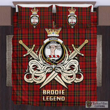 Tartan Vibes Clothing Brodie Tartan Bedding Set with Clan Crest and the Golden Sword of Courageous Legacy