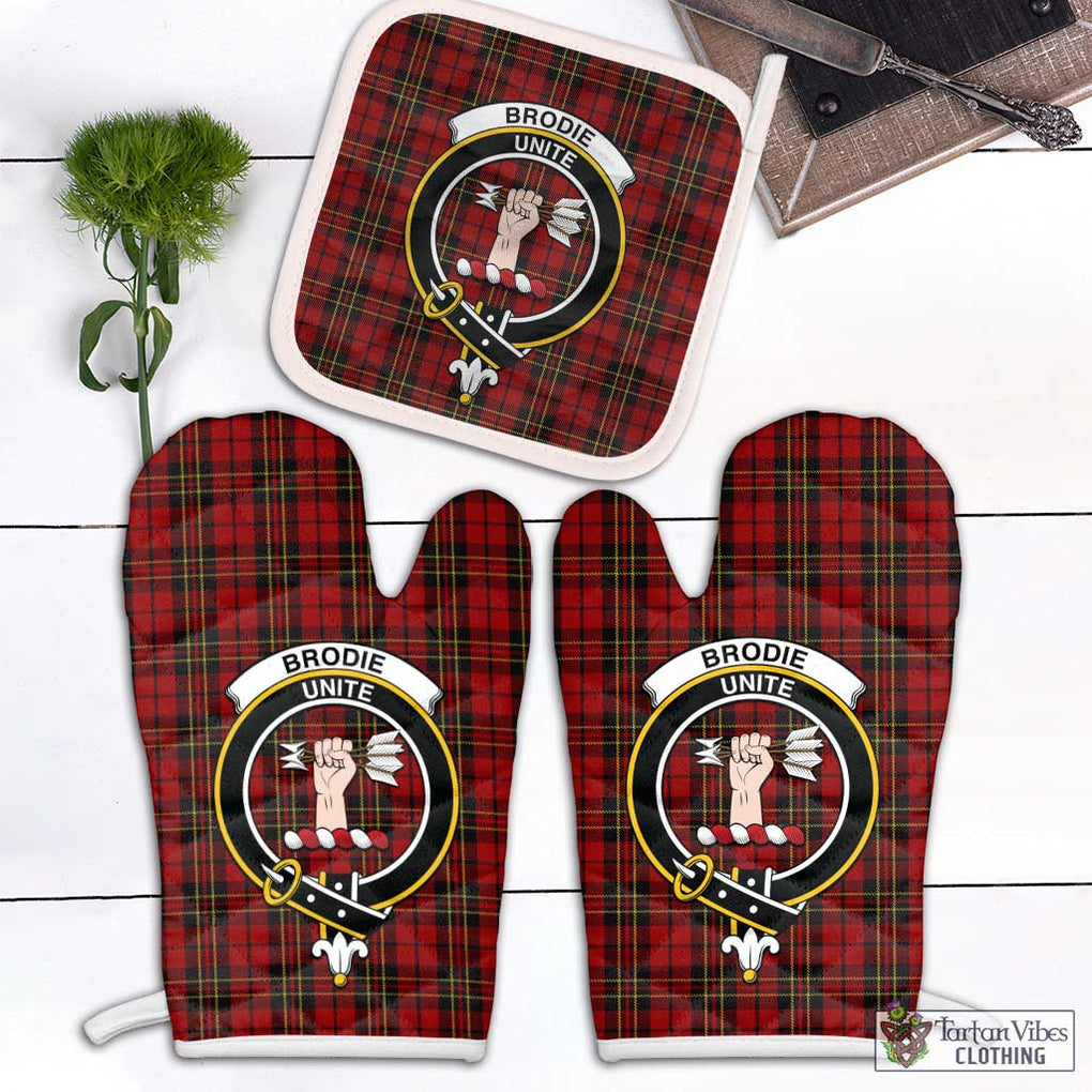 Brodie Tartan Combo Oven Mitt & Pot-Holder with Family Crest White - Tartan Vibes Clothing