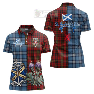 Brodie Tartan Women's Polo Shirt Happy St. Andrew's Day Half Tartan Style Women - Tartan Vibes Clothing