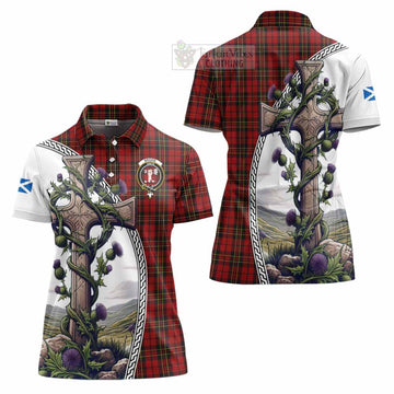Brodie Tartan Women's Polo Shirt with Family Crest and St. Andrew's Cross Accented by Thistle Vines Women - Tartan Vibes Clothing