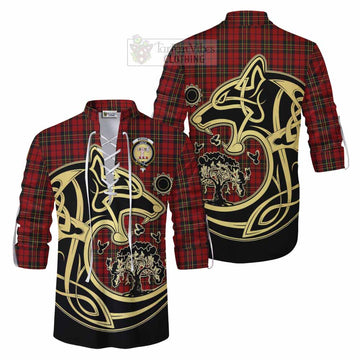 Brodie Tartan Ghillie Kilt Shirt with Family Crest Celtic Wolf Style Men - Tartan Vibes Clothing