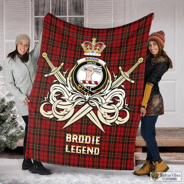 Brodie Tartan Blanket with Clan Crest and the Golden Sword of Courageous Legacy X-Large 59 x 79 inches 150 x 200 cm - Tartan Vibes Clothing