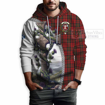 Brodie Tartan Hoodie with Family Crest and St. Andrew's Cross Accented by Thistle Vines - Tartan Vibes Clothing