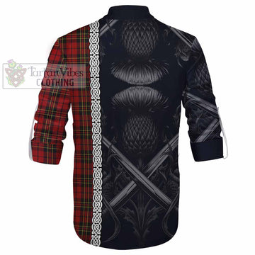 Brodie Tartan Ghillie Kilt Shirt with Family Crest Cross Sword Thistle Celtic Vibes - Tartan Vibes Clothing