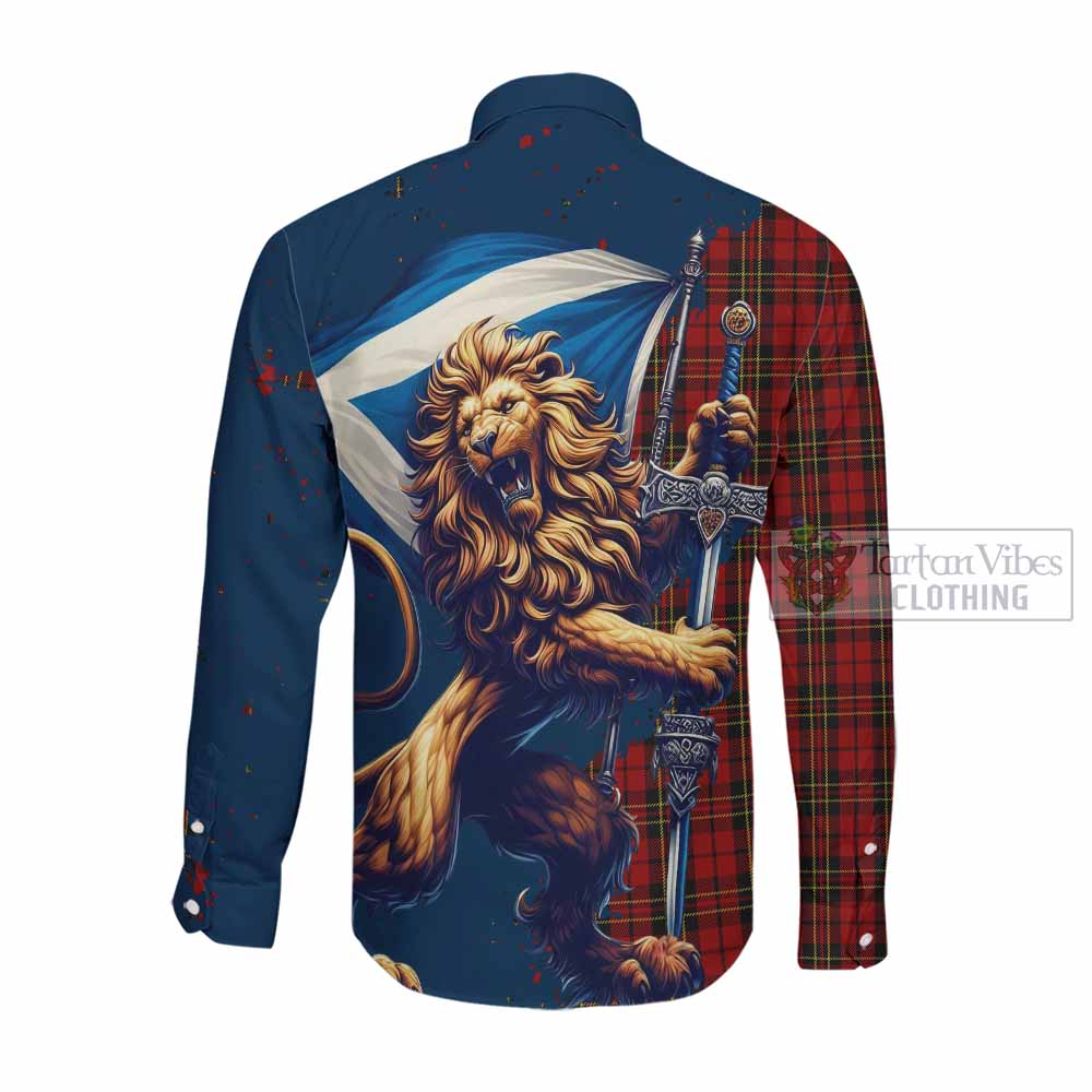 Brodie Tartan Family Crest Long Sleeve Button Shirt with Scottish Majestic Lion Men's Shirt - Tartan Vibes Clothing