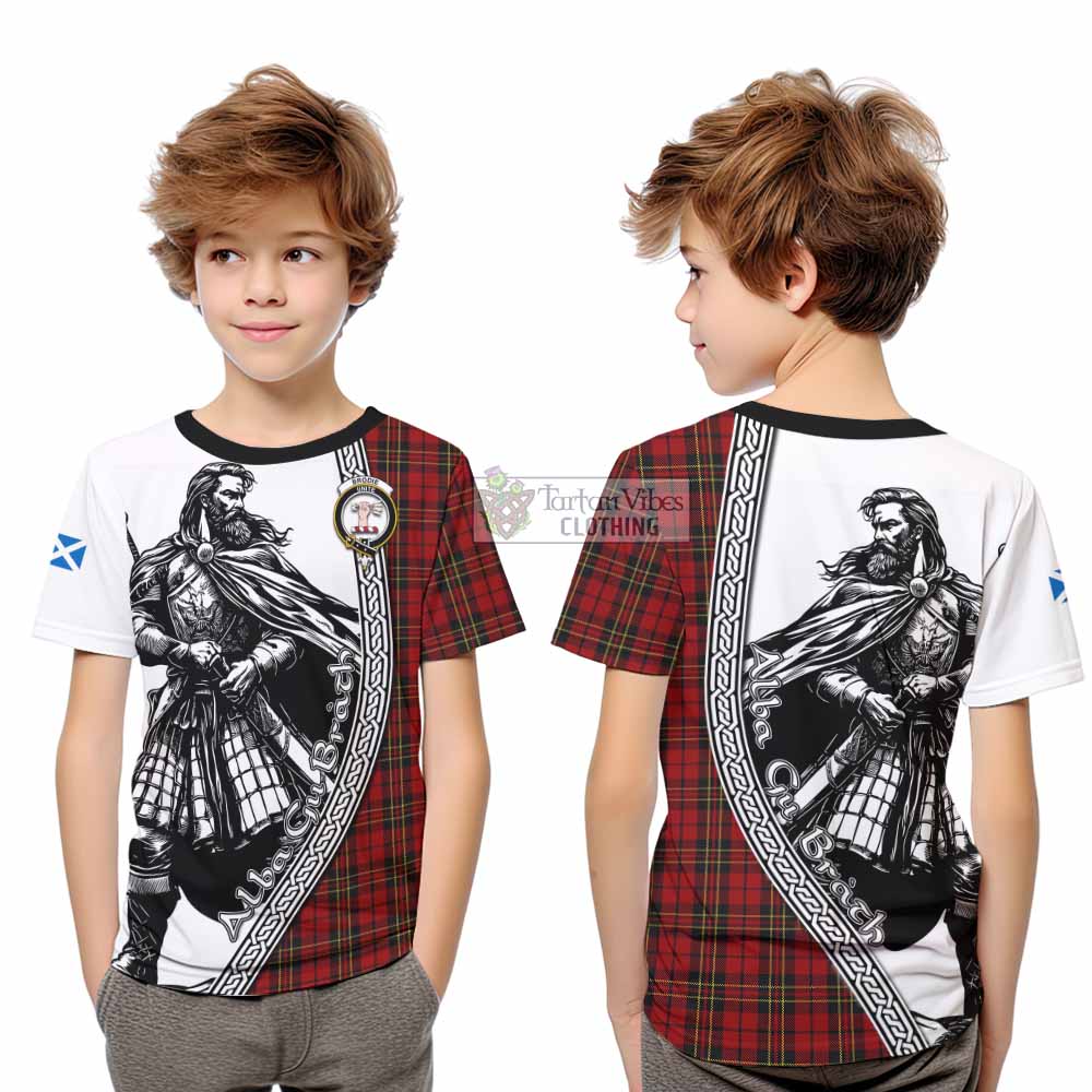 Brodie Tartan Clan Crest Kid T-Shirt with Highlander Warrior Celtic Style - Tartan Vibes Clothing