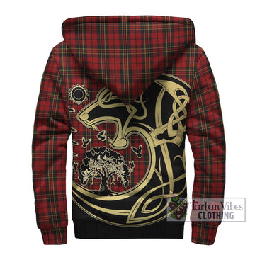 Brodie Tartan Sherpa Hoodie with Family Crest Celtic Wolf Style - Tartan Vibes Clothing