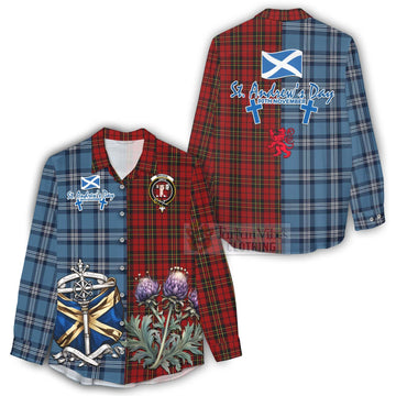 Brodie Tartan Women's Casual Shirt Happy St. Andrew's Day Half Tartan Style - Tartan Vibes Clothing