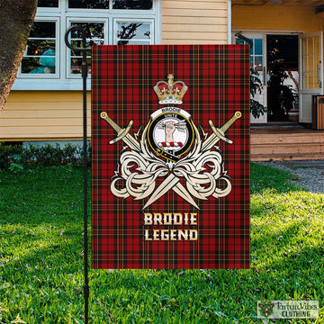 Brodie Tartan Garden Flag with Clan Crest and the Golden Sword of Courageous Legacy