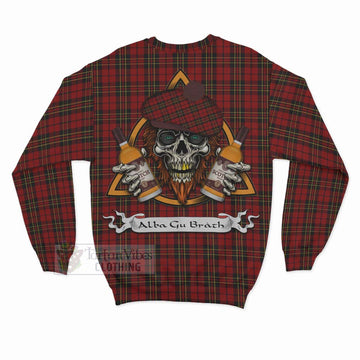 Brodie Tartan Sweatshirt with Family Crest and Bearded Skull Holding Bottles of Whiskey - Tartan Vibes Clothing