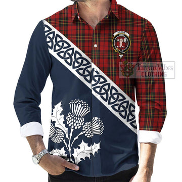 Brodie Tartan Long Sleeve Button Shirt Featuring Thistle and Scotland Map Men's Shirt - Tartan Vibes Clothing