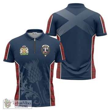 Brodie Tartan Zipper Polo Shirt with Family Crest and Scottish Thistle Vibes Sport Style