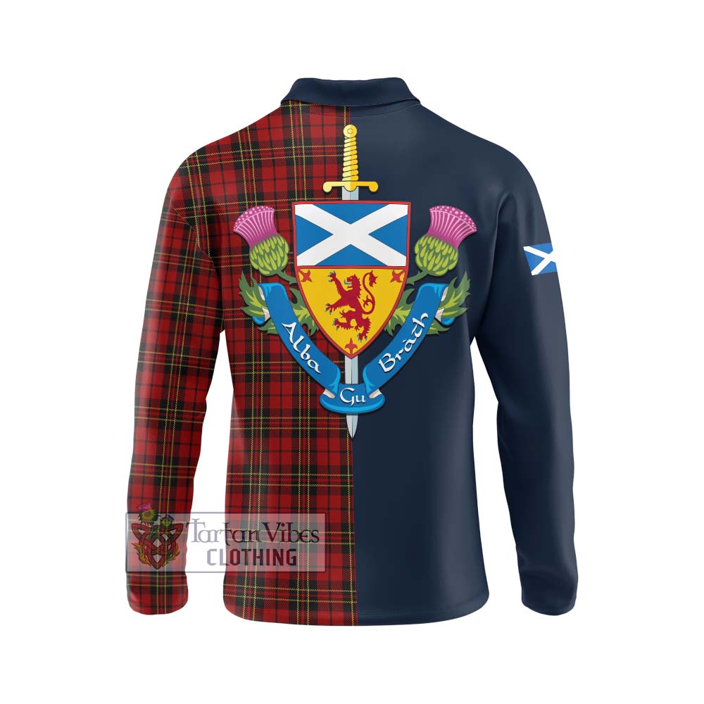 Brodie Tartan Long Sleeve Polo Shirt Alba with Scottish Lion Royal Arm Half Style - Tartan Vibes Clothing