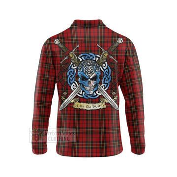 Brodie Tartan Long Sleeve Polo Shirt with Family Crest Celtic Skull Style - Tartan Vibes Clothing