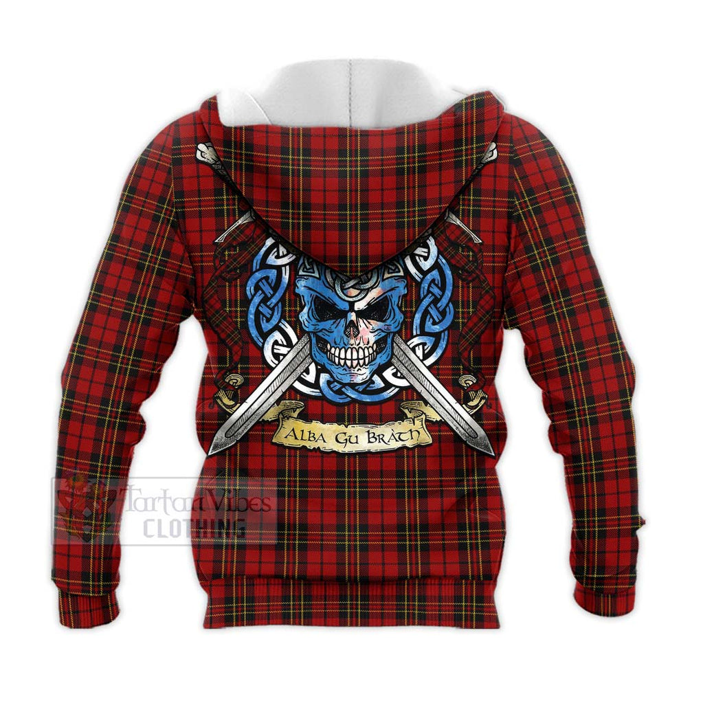 Brodie Tartan Knitted Hoodie with Family Crest Celtic Skull Style - Tartan Vibes Clothing