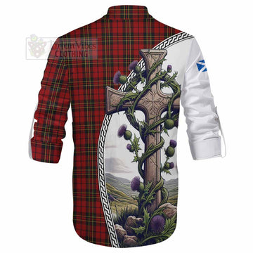 Brodie Tartan Ghillie Kilt Shirt with Family Crest and St. Andrew's Cross Accented by Thistle Vines - Tartan Vibes Clothing