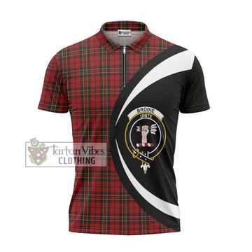 Brodie Tartan Zipper Polo Shirt with Family Crest Circle Style - Tartan Vibes Clothing