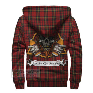 Brodie Tartan Sherpa Hoodie with Family Crest and Bearded Skull Holding Bottles of Whiskey - Tartan Vibes Clothing