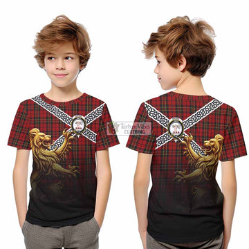 Brodie Crest Tartan Kid T-Shirt with Golden Lion Emblem Celtic Style - Tartan Vibes Clothing
