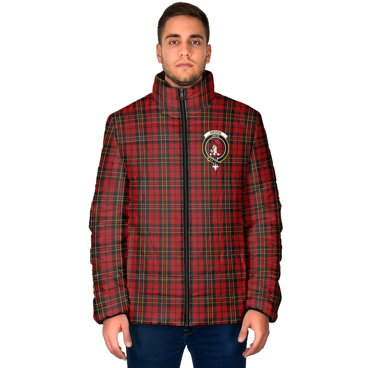 Brodie Tartan Padded Jacket with Family Crest - Tartanvibesclothing