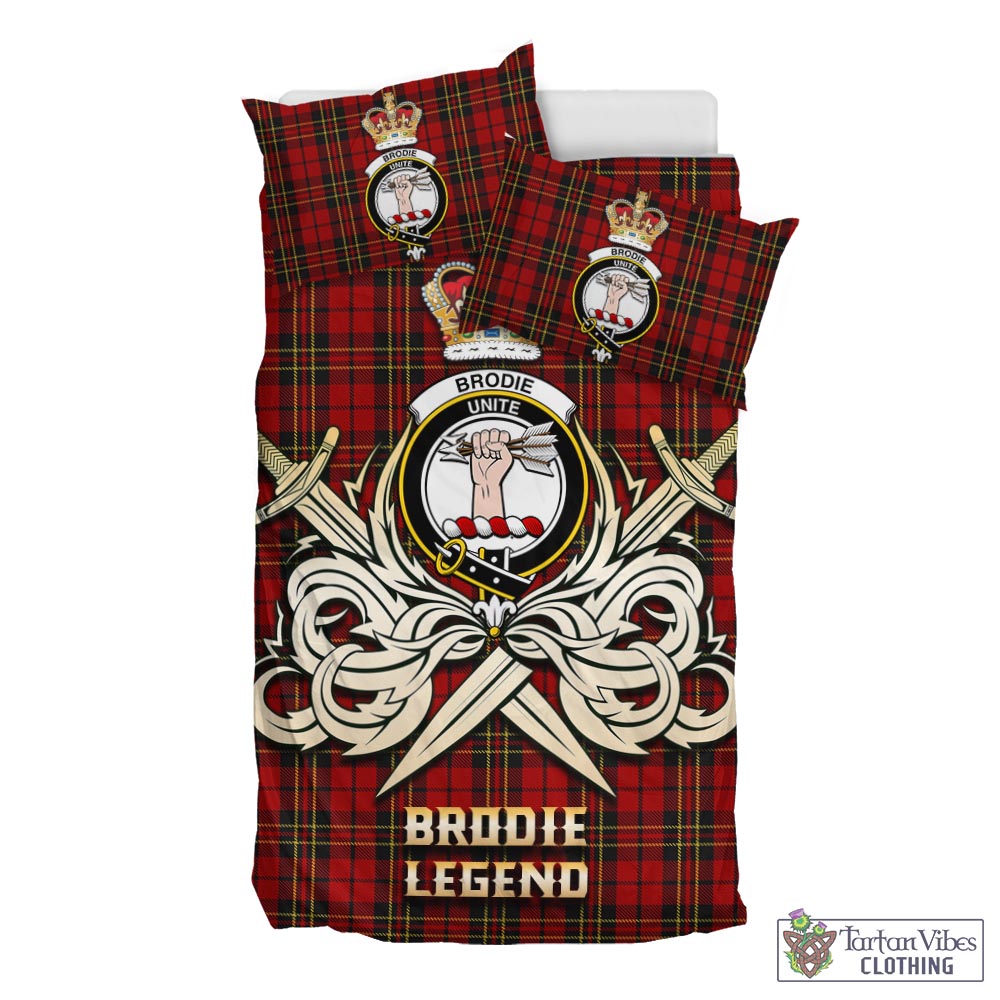 Tartan Vibes Clothing Brodie Tartan Bedding Set with Clan Crest and the Golden Sword of Courageous Legacy