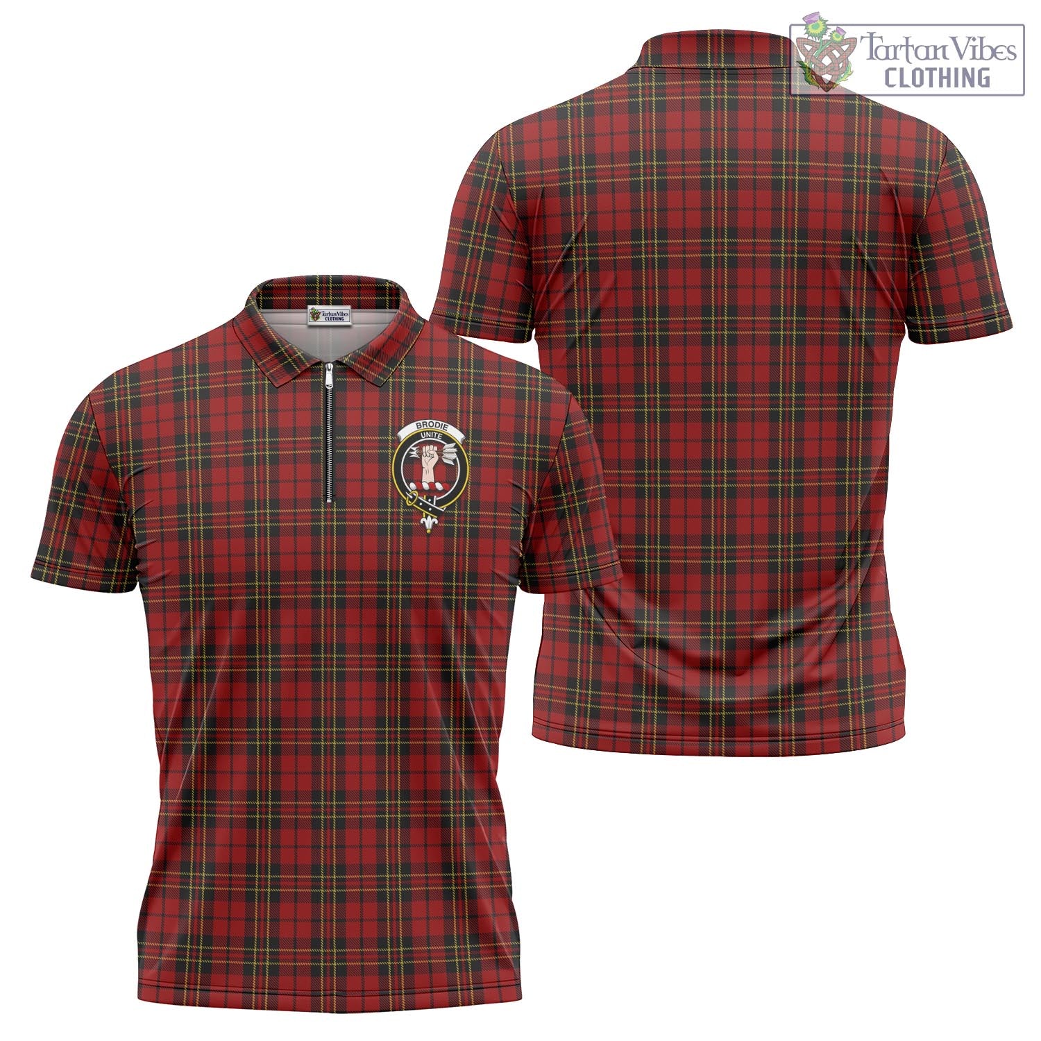 Brodie Tartan Zipper Polo Shirt with Family Crest - Tartan Vibes Clothing