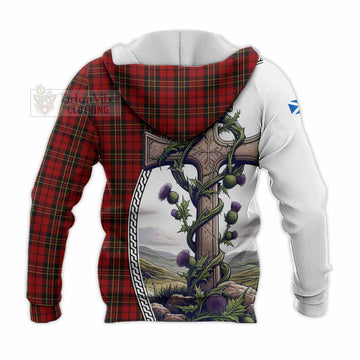 Brodie Tartan Knitted Hoodie with Family Crest and St. Andrew's Cross Accented by Thistle Vines - Tartan Vibes Clothing
