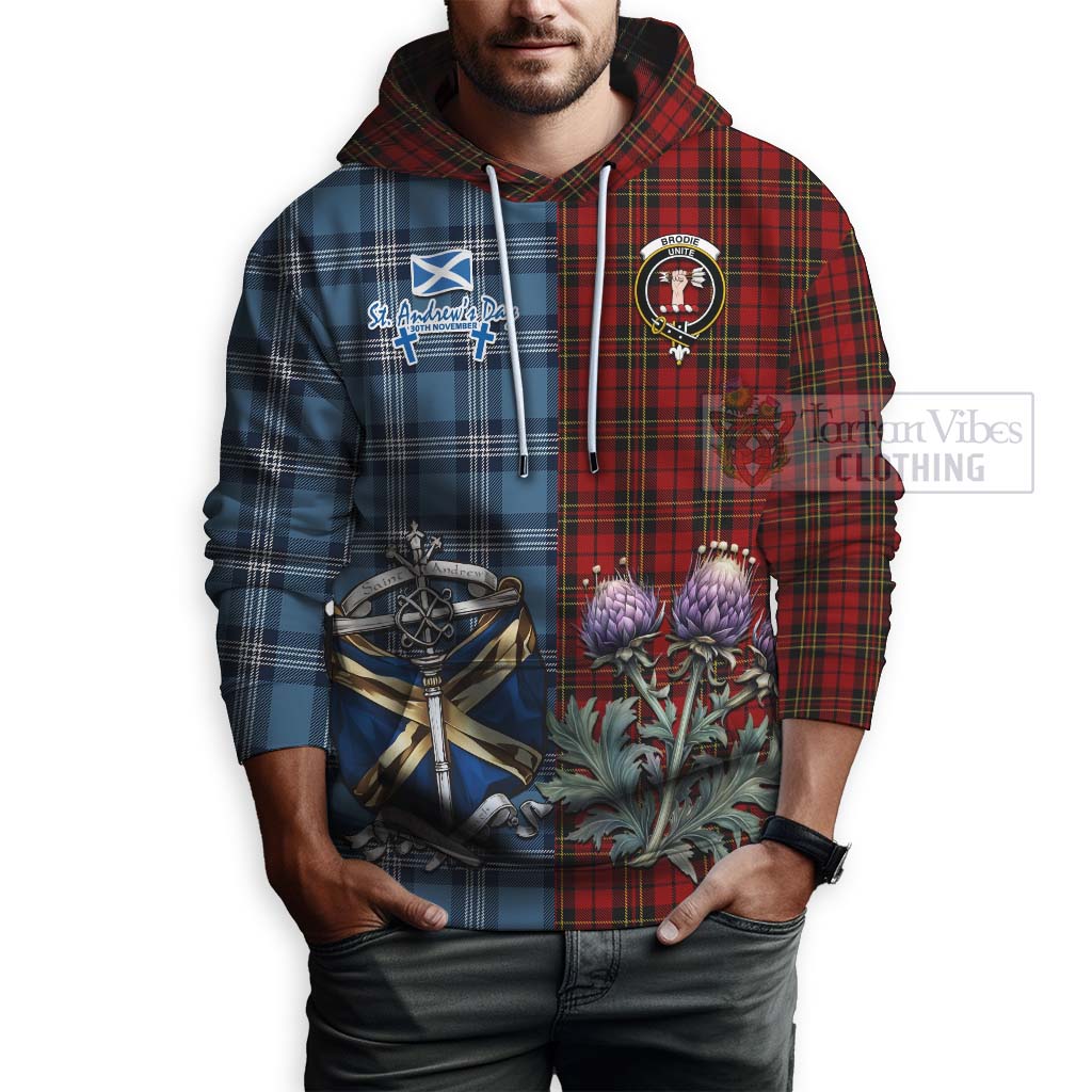 Brodie Tartan Hoodie Happy St. Andrew's Day Half Tartan Style - Tartan Vibes Clothing