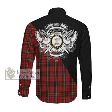 Brodie Tartan Long Sleeve Button Shirt with Family Crest and Military Logo Style Men's Shirt - Tartanvibesclothing Shop