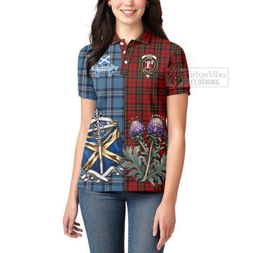 Brodie Tartan Women's Polo Shirt Happy St. Andrew's Day Half Tartan Style - Tartan Vibes Clothing
