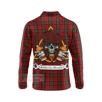 Brodie Tartan Long Sleeve Polo Shirt with Family Crest and Bearded Skull Holding Bottles of Whiskey - Tartan Vibes Clothing