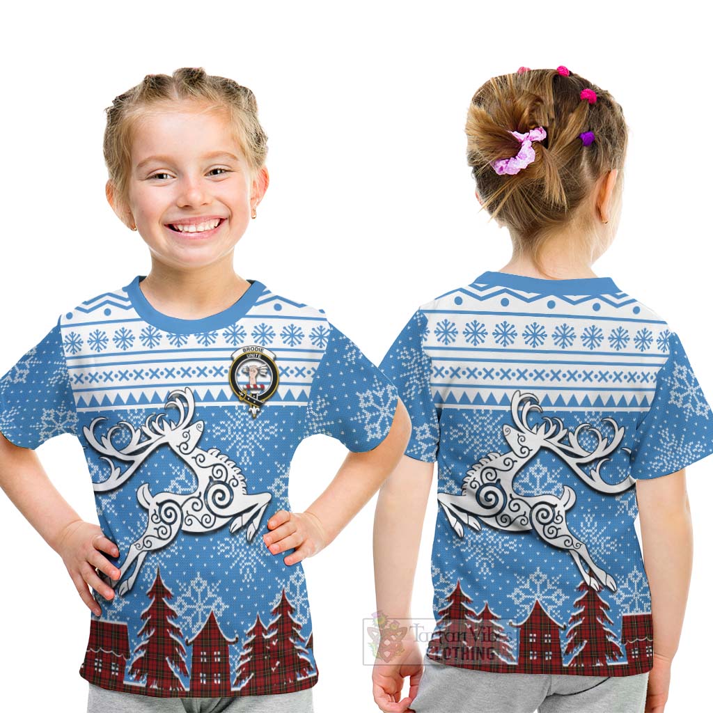 Brodie Clan Christmas Kid T-Shirt Celtic Reindeer Style - Tartan Vibes Clothing