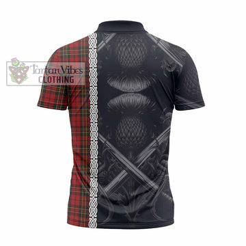 Brodie Tartan Zipper Polo Shirt with Family Crest Cross Sword Thistle Celtic Vibes - Tartan Vibes Clothing