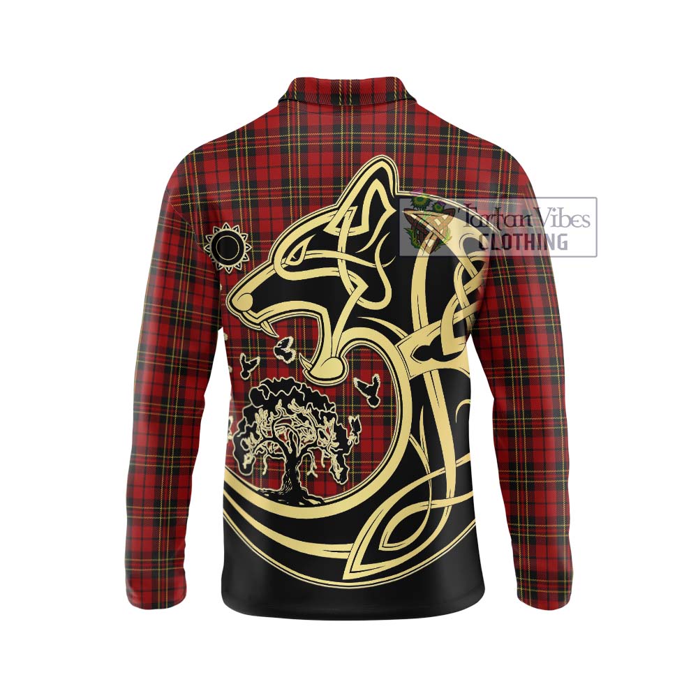 Brodie Tartan Long Sleeve Polo Shirt with Family Crest Celtic Wolf Style - Tartan Vibes Clothing