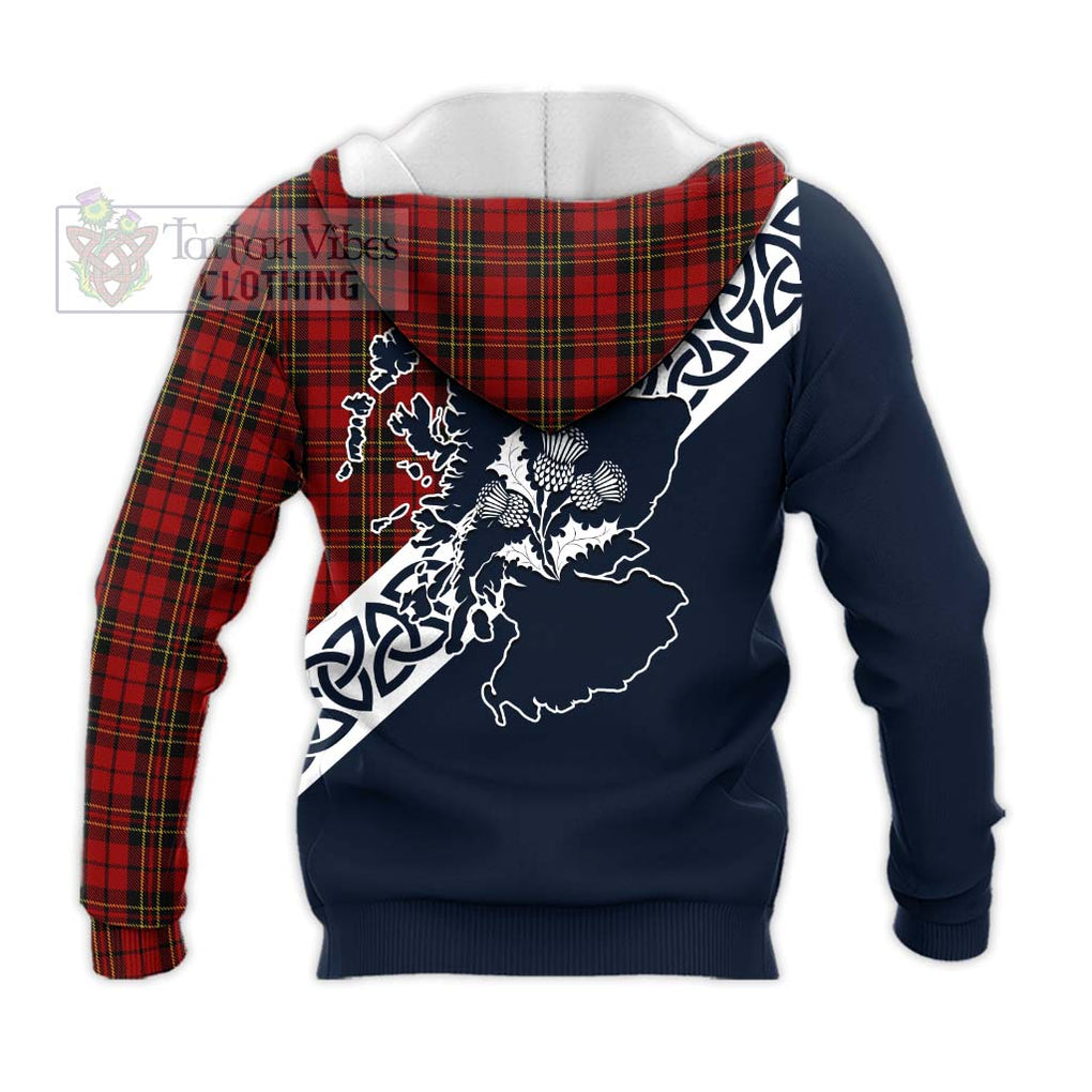 Brodie Tartan Knitted Hoodie Featuring Thistle and Scotland Map - Tartan Vibes Clothing