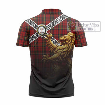 Brodie Crest Tartan Zipper Polo Shirt with Golden Lion Emblem Celtic Style - Tartan Vibes Clothing