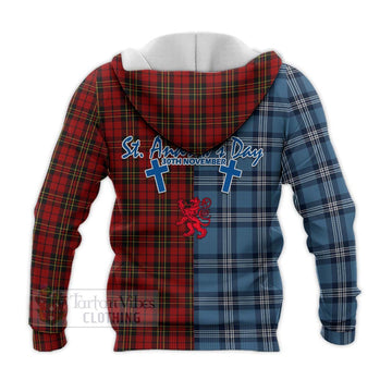 Brodie Tartan Knitted Hoodie Happy St. Andrew's Day Half Tartan Style - Tartan Vibes Clothing