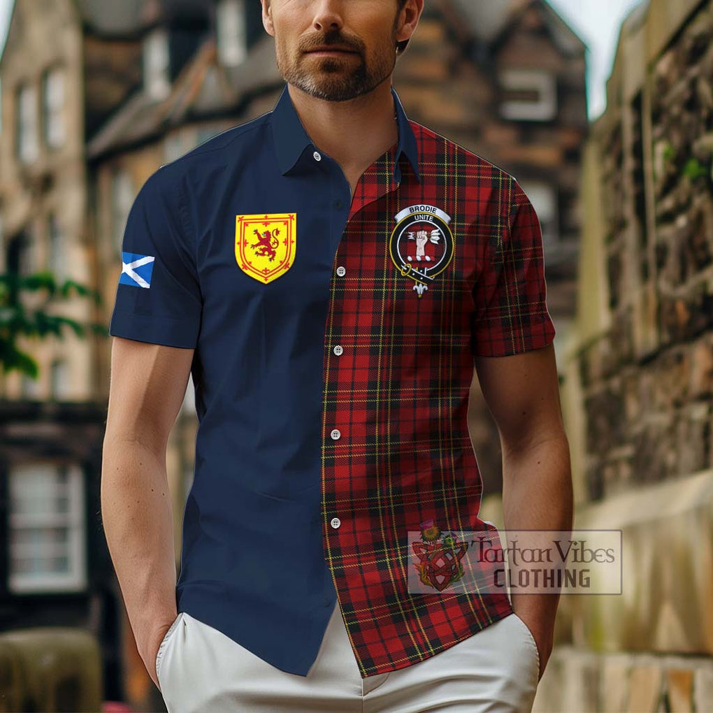 Brodie Tartan Hawaiian Shirt Alba with Scottish Lion Royal Arm Half Style - Tartan Vibes Clothing
