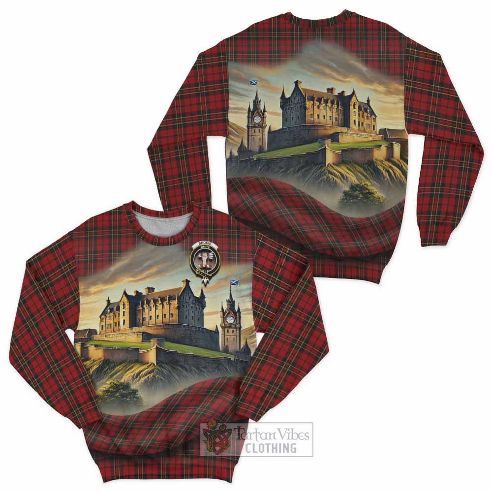 Brodie Tartan Family Crest Sweatshirt with Scottish Ancient Castle Style - Tartan Vibes Clothing