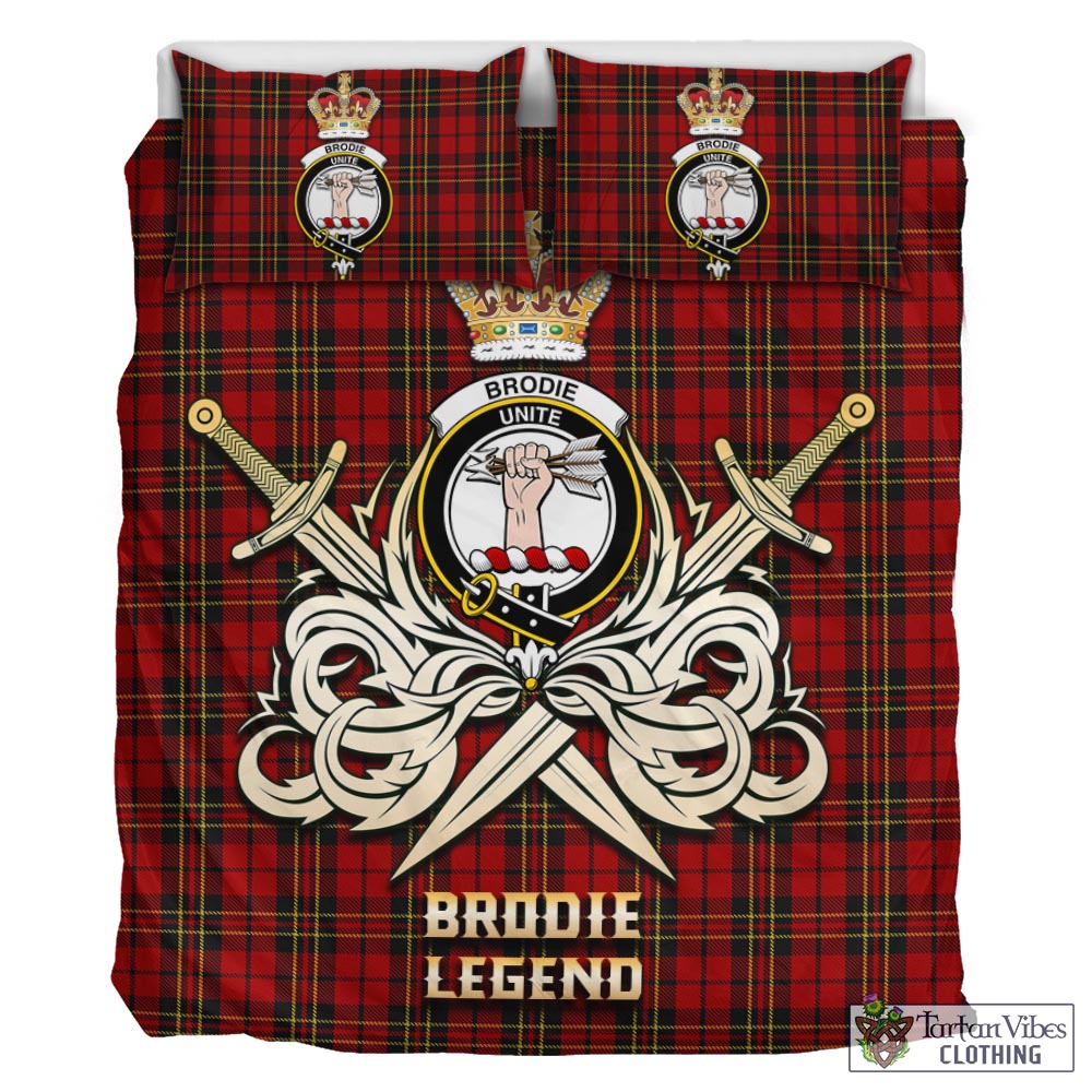 Tartan Vibes Clothing Brodie Tartan Bedding Set with Clan Crest and the Golden Sword of Courageous Legacy