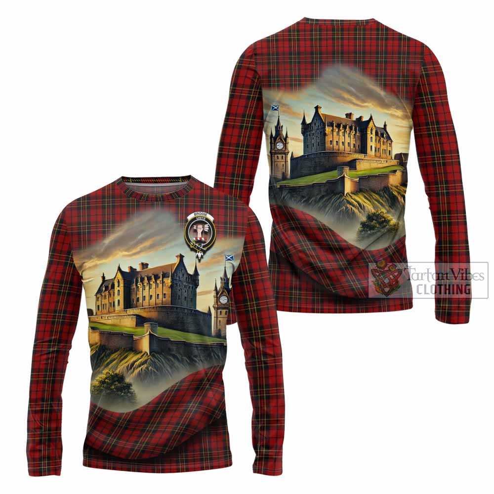 Brodie Tartan Family Crest Long Sleeve T-Shirt with Scottish Ancient Castle Style - Tartan Vibes Clothing