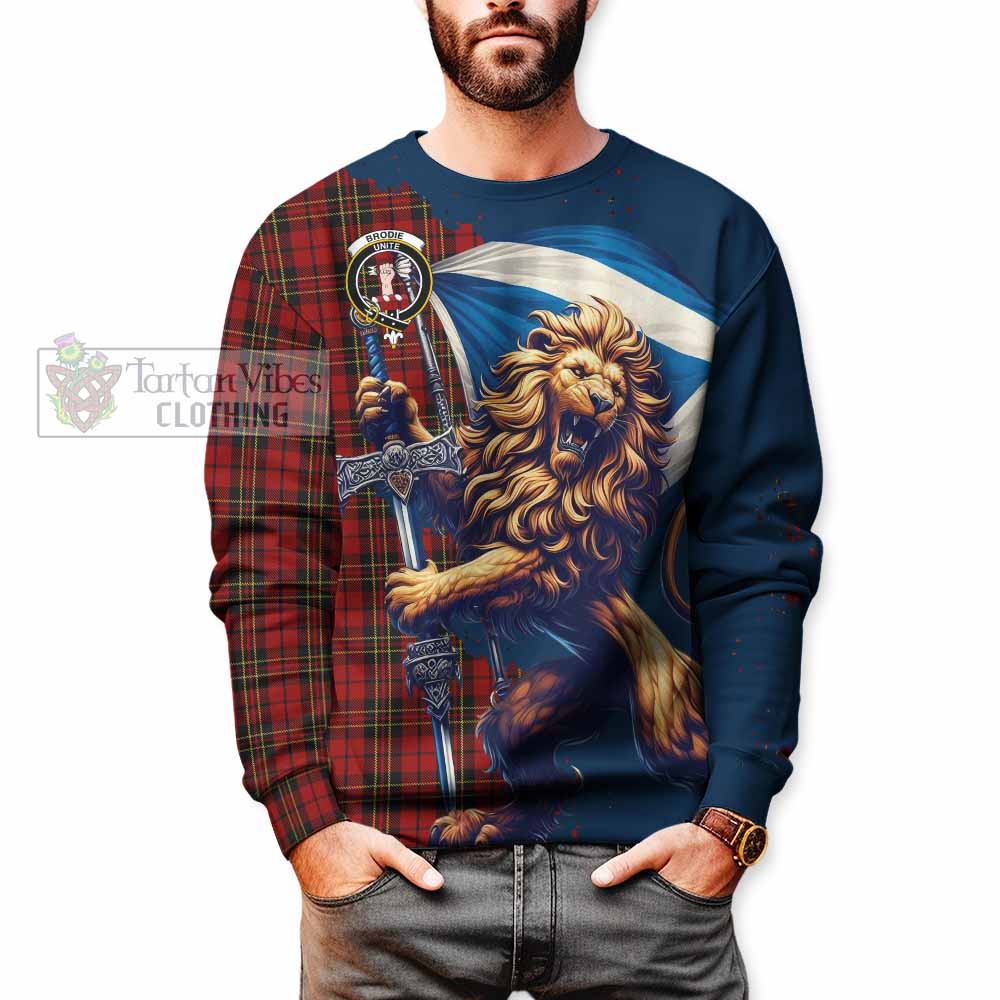 Brodie Tartan Family Crest Sweatshirt with Scottish Majestic Lion - Tartan Vibes Clothing