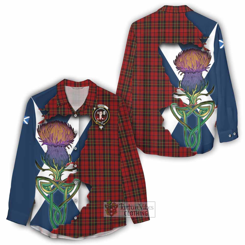 Tartan Vibes Clothing Brodie Tartan Family Crest Women's Casual Shirt Scottish Thistle Celtic Inspired