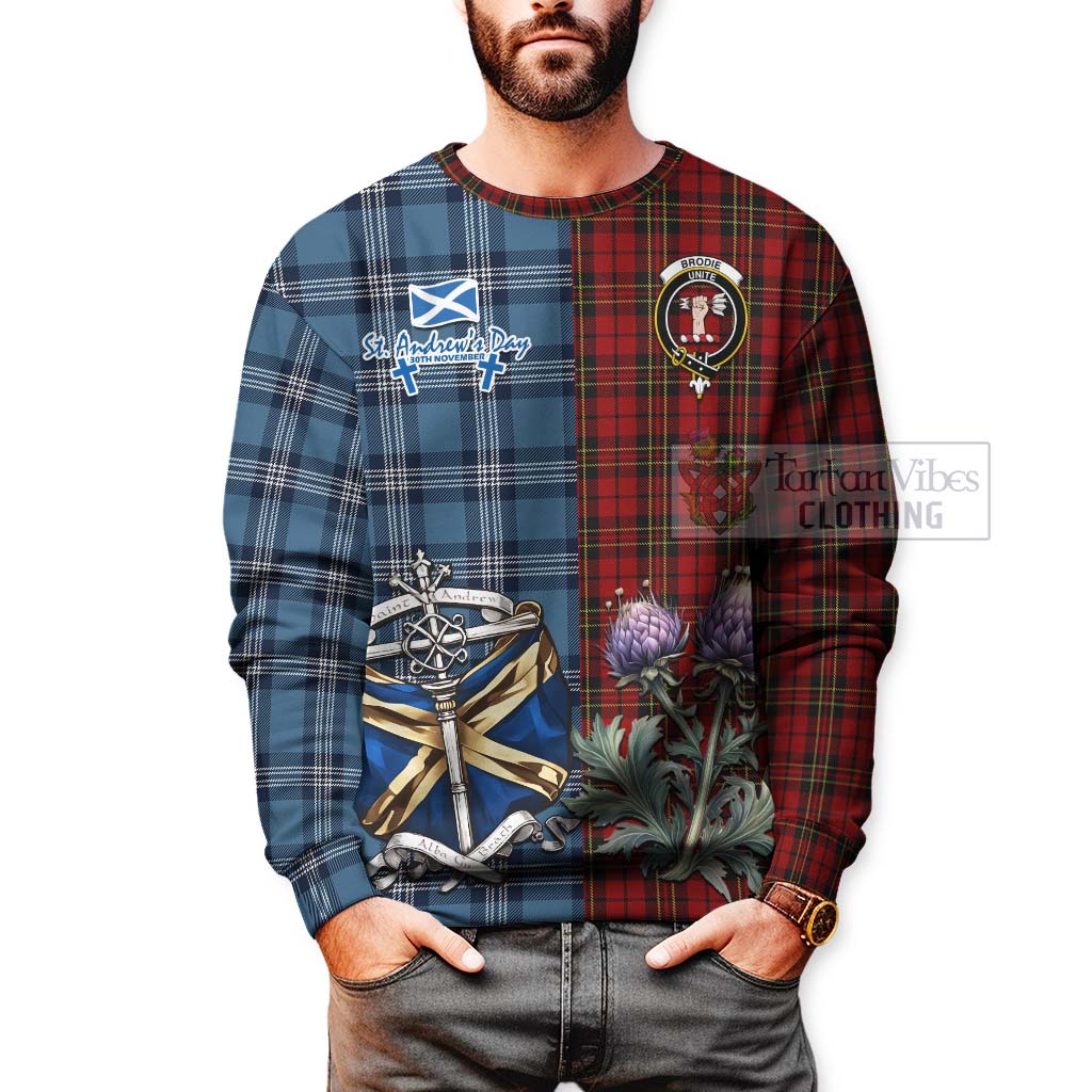 Brodie Tartan Sweatshirt Happy St. Andrew's Day Half Tartan Style - Tartan Vibes Clothing