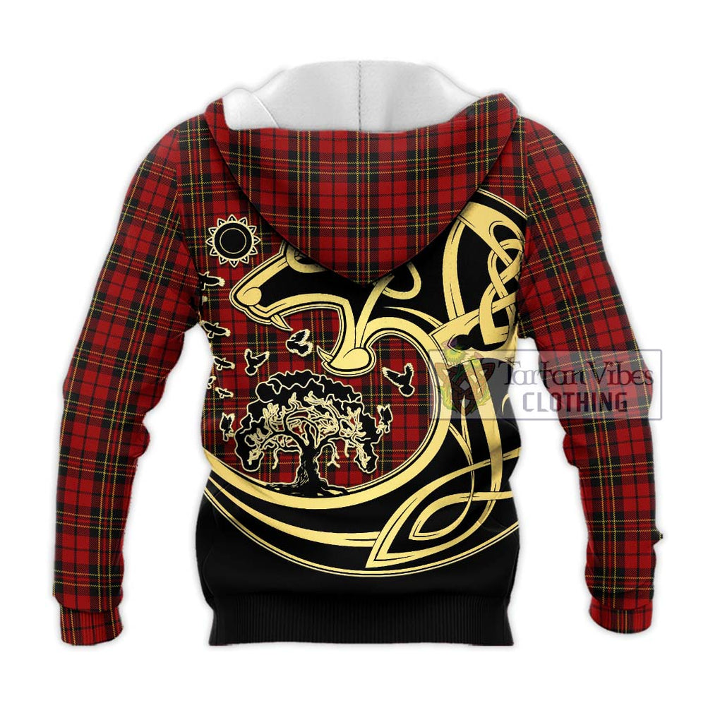 Brodie Tartan Knitted Hoodie with Family Crest Celtic Wolf Style - Tartan Vibes Clothing