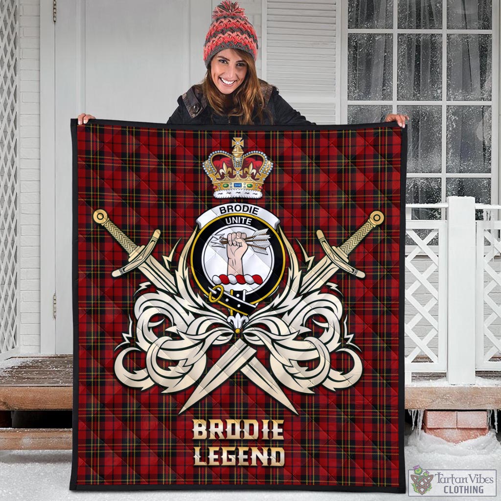Tartan Vibes Clothing Brodie Tartan Quilt with Clan Crest and the Golden Sword of Courageous Legacy